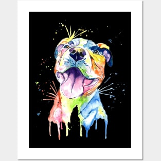 Pitbull Watercolor Painting T-shirt Posters and Art